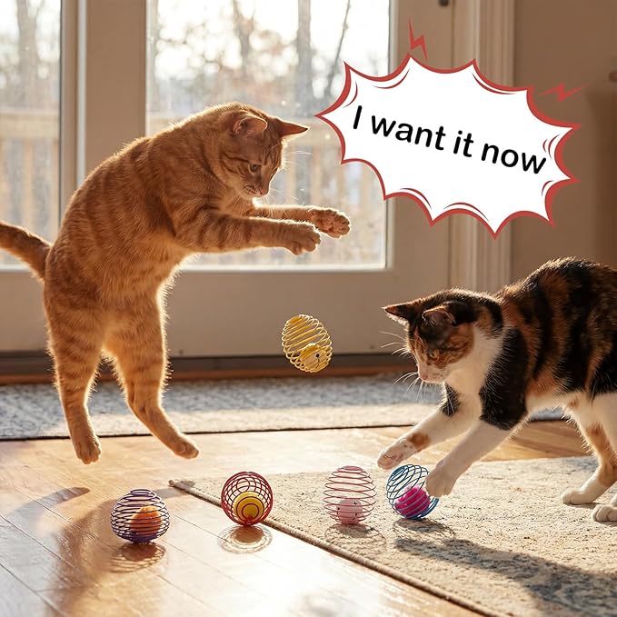 Jecery Cat Spring Balls Toys Stretchable Rolling Balls Colorful Playful Coils Interactive Action Toy Caged Rats for Kitten Pet Supplies (Mouse and Bell,Multicolor,5 Pcs)
