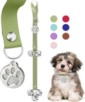 Leather Dog Bells, Puppy Potty Training Bell Dog Doorbell Potty Train Dog Bell for Potty Training Door Bells for Dogs to Ring to Go Outside Jingle Bells (Leather Green, Round Paw 1 PCS)