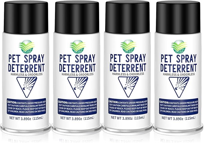 Cat Deterrent Spray Refill, Pet Spray Deterrent System, Motion Activated Cat System, Cat & Dog Odorless & Indoor, Up to 3 Feet Away, Pet Deterrent Spray Refill 4 Pack 15.56Oz