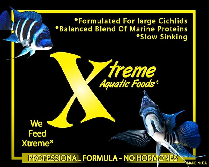Xtreme Big Fella 3.0mm Pellets: Professional Nutrition for Medium to Large Cichlid/Community Fish - Boost Immune & Digestive Health, Color & Energy, Max Protein Fish Food – USA Farm Grown (35oz)