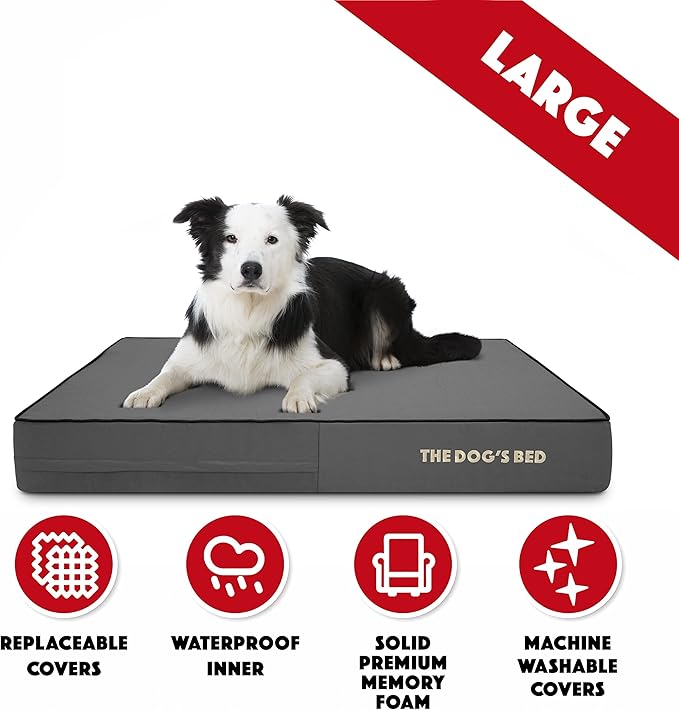 The Dog’s Bed Orthopedic Memory Foam Dog Bed Mattress, Oxford Fabric, Grey with Black Trim, Large, 6-Inch