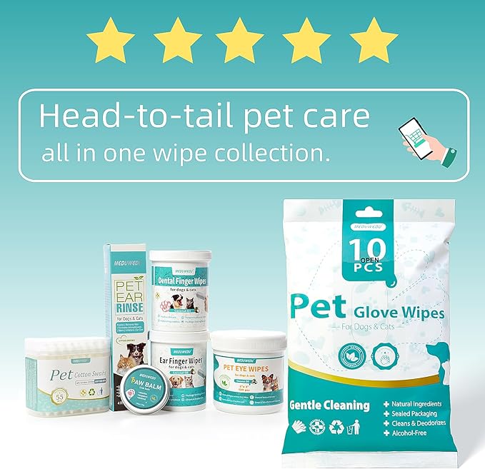 Wider Dental Care Finger Wipes 60 Counts,Teeth Cleaning Finger Wipes for Dogs & Cats,Reduces Plaque & Supports Oral Freshness, Coconut Scent