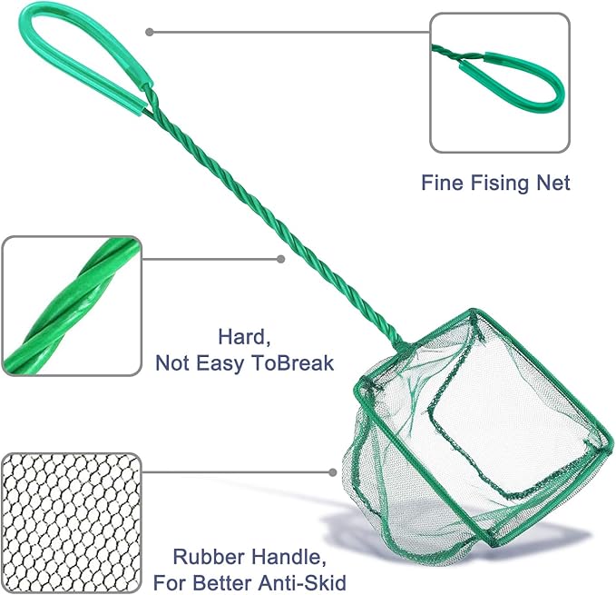 2 Pack Aquarium Fish Nets, DSSPORT 4 Inch Small Mesh Fish Catch Nets with Plastic Handle Green (Pine Green)