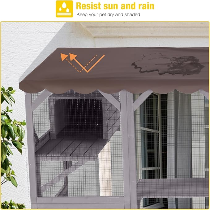 Aivituvin Catio Outdoor Cat Enclosure Window Large Cat Patio 3 Tiers with 6 Platforms and 2 Scratching Posts for Cats House 104" L