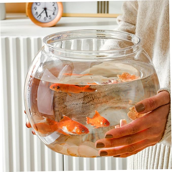 DOITOOL 2pcs Round Plastic Fish Bowls Large Desktop Aquariums for Betta and Goldfish Tabletop Adornment Office Decor