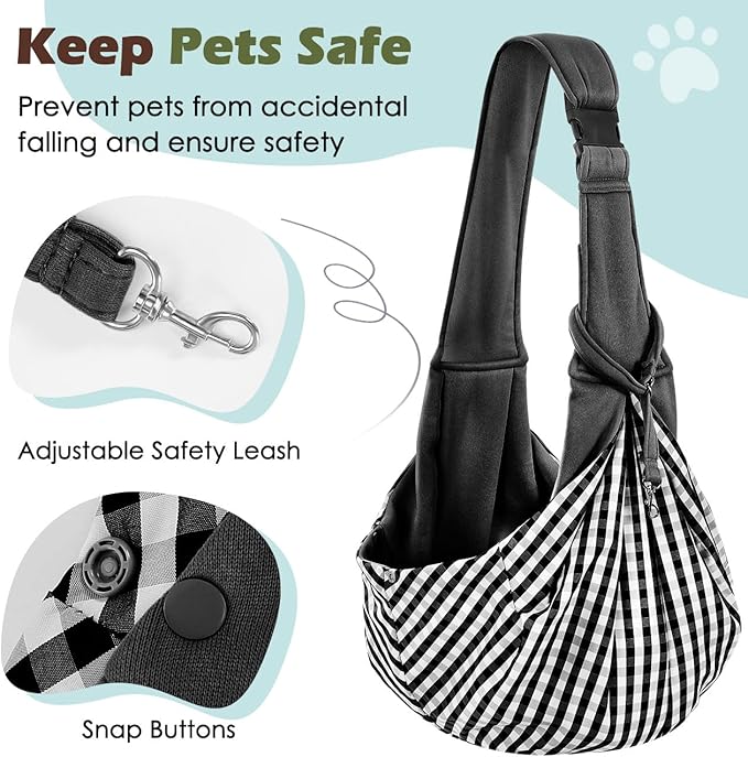 Pawaboo Small Dog Sling Carrier, Reversible Hands Free Dog Sling Carriers for Small Dogs and Cats, Puppy Slings Carrier with Adjustable Strap Buckle & Safety Harness, Puppy Essentials, Black