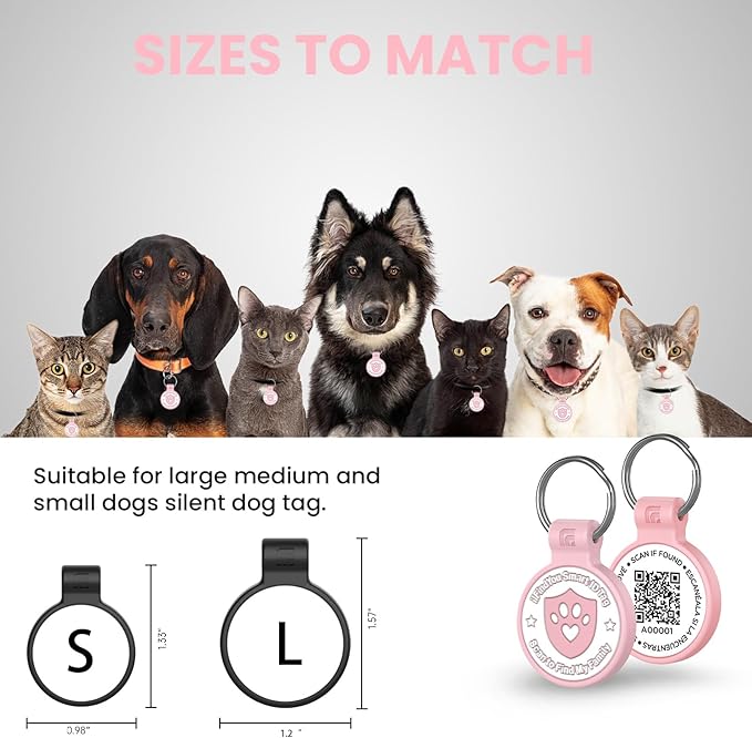 Silicone Cat Tags Personalized Small for Pet Collars, QR Code Cat Name Tags, Scan Location Alerts, Pink S