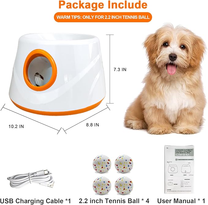 SOCO Automatic Ball Launcher for Dogs with Random Mode, 3 Settings to 45FT, Rechargeable Small Dog Ball Thrower with 4 2.2" ETPU Tennis Balls for Small Medium Breeds