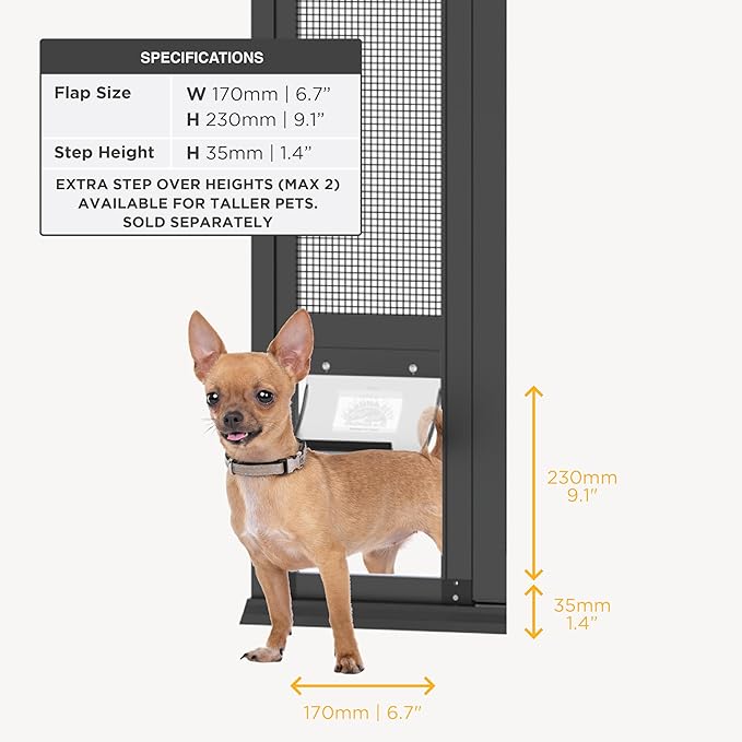 Hakuna Pets V2 Patio Pet Door Screen Insert Panel for Sliding Doors, Fits Door Track Min Ht 55.12" to Max Ht 84.25",UV Resistant Mesh, Locking Magnetic Dog Door, Easy Install and Removal,Small,Black
