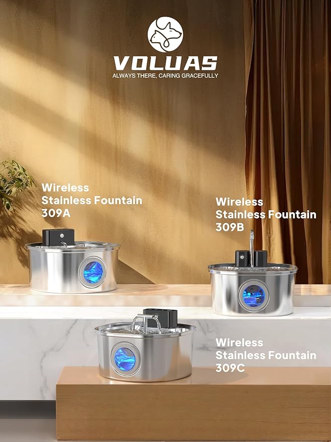 Voluas Replacement Cat Water Fountain Filters, 3 Filters and Pre-Filter Sponges for 108oz/3.2L Stainless Steel Pet Water Fountain 309A/309B/309C