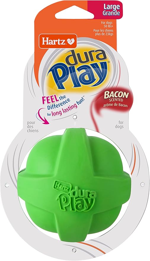 Hartz DuraPlay Bacon Scented Dog Toys, Large 1 Count, Colors may vary