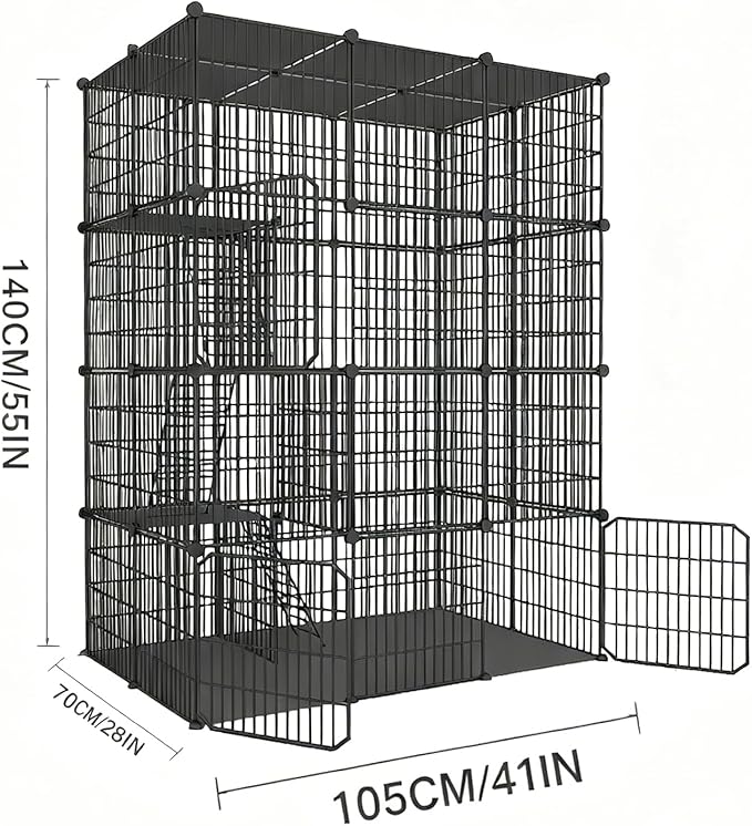 Large 4-Tier Cat Cage Indoor, DIY Cat Enclosures Detachable Metal Wire, Indoor Cat Crate Exercise Place Ideal for Kitty, Small Animals (Black, 41" L x 28" W x 55" H, 7)