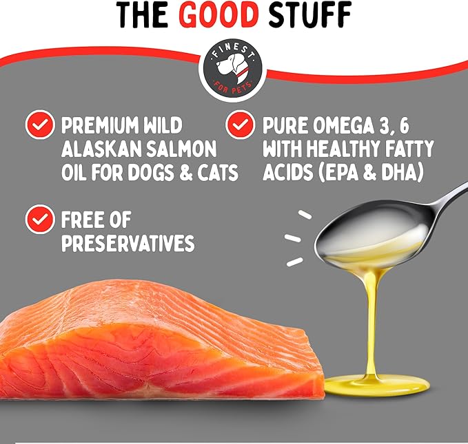 Wild Alaskan Omega-3 Blend Pollock + Salmon Oil for Dogs & Cats (16oz). 100% Pure Fish Oil Supplement with EPA & DHA for Joints, Skin & Coat, Itching, Shedding, Immune & Heart. Tasty & Easy to Give.