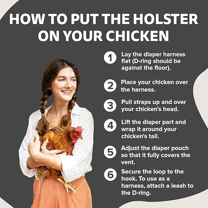 Hen Holster Wrap-Around Bird Diaper & Harness for Hens, Roosters, Ducks, Geese - with Removable Vinyl Liner, Adjustable Fit for Outdoor Adventures & Indoor Use - Easy to wear - Large, Gray