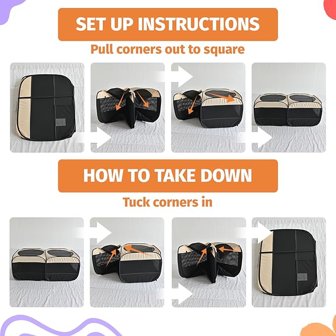 2-in-1 Pop Up Cat Playpen, Detachable into 2 Separate Pens with Additional Doors, Assembly-Free Portable Dog Crates Pet Pen Tent Kennel Kitten Puppy Enclosure Cage Indoor Outdoor Foldable Condo(S)