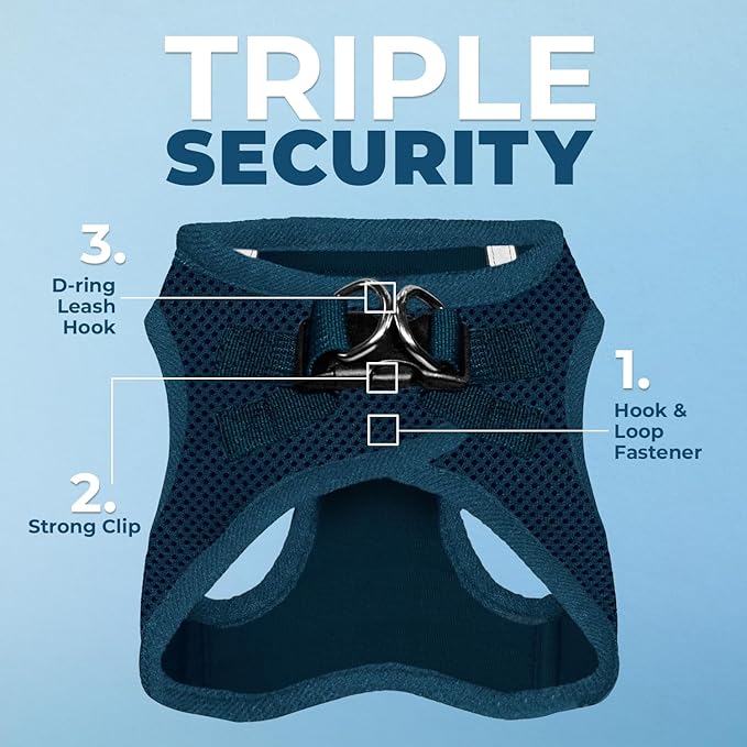 Best Pet Supplies Voyager Step-in Air Harness - All Weather Mesh, Reflective, No Pull Harness for Dogs, Cats - Secure with Hook & Loop Fastener, Buckle, Double D-Rings - Blue, L