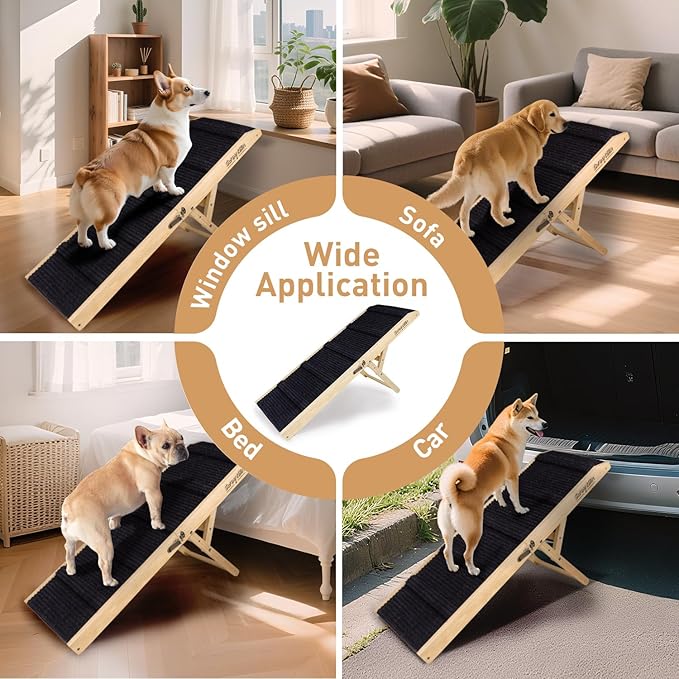 2026 Upgraded Dog Ramp for Bed - Foldable Small Large Dog Ramp for Couch - 6 Adjustable Height from 13" to 24" - Portable Pet Stairs with Non-Slip Pad - Pet Ramps Use for Bed Couch Car Up to 120LBS