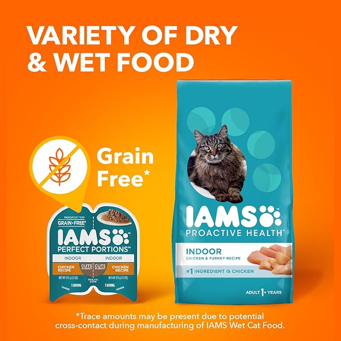 IAMS Perfect Portions Indoor Adult Wet Cat Food Cuts in Gravy,Chicken Recipe,2.6 oz. Easy Peel Twin-Pack Trays (,48 Servings),24 Count (Pack of 2)