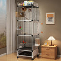 Large Parrot Cage with Acrylic Doors, 4 Casters, Perch & Feeder, Detachable Drawer, Ideal for Cockatiels, Budgies, Conures, Indoor/Outdoor Use – Spacious White Birdcage (Black, 36 * 36 * 142cm)