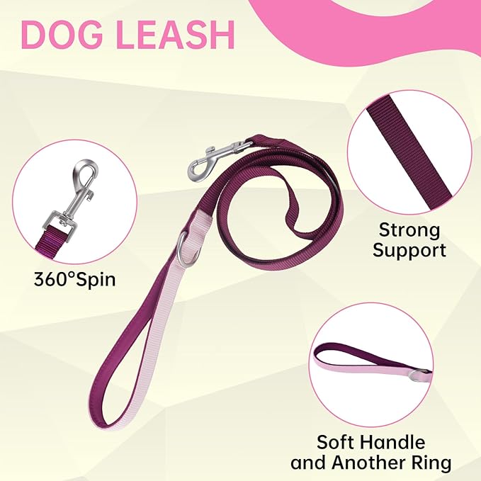 No Pull Dog Harness Leash and Collar Set, Soft Adjustable Dogs Vest Reflective and Comfortable Handle Pink X-Large