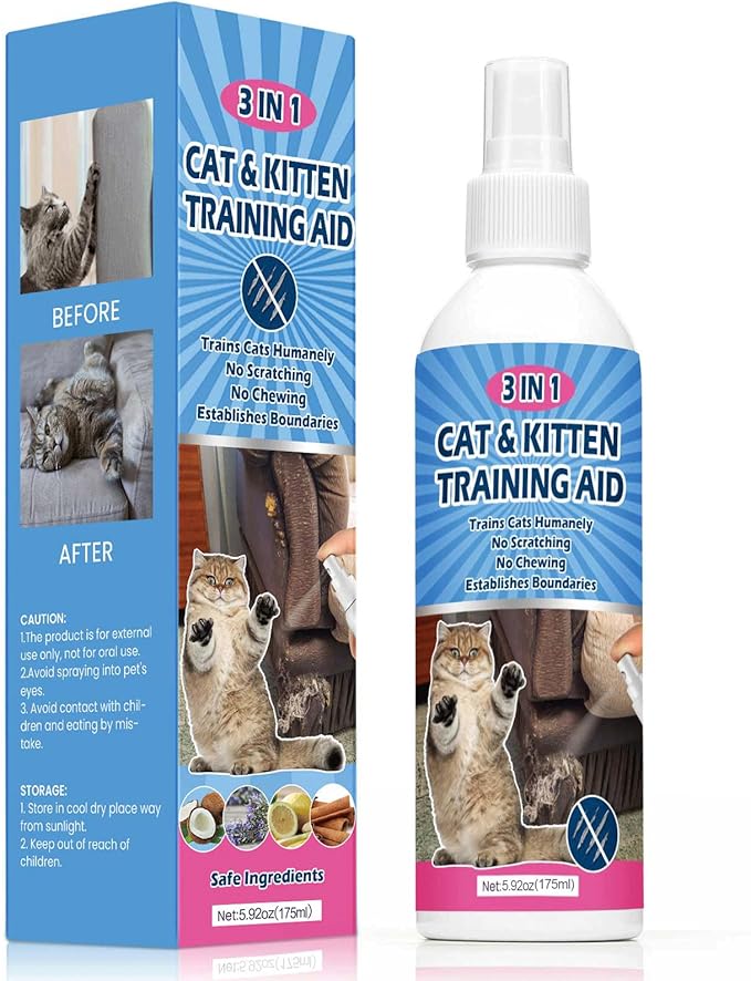 Natural Cat Deterrent Spray, 8.45 FL Oz Cat Repellent Indoor for Cat and Kitten, Anti-Scratch Cat Training Spray for Furniture, Curtain, Floor & Plant, Indoor & Outdoor Use