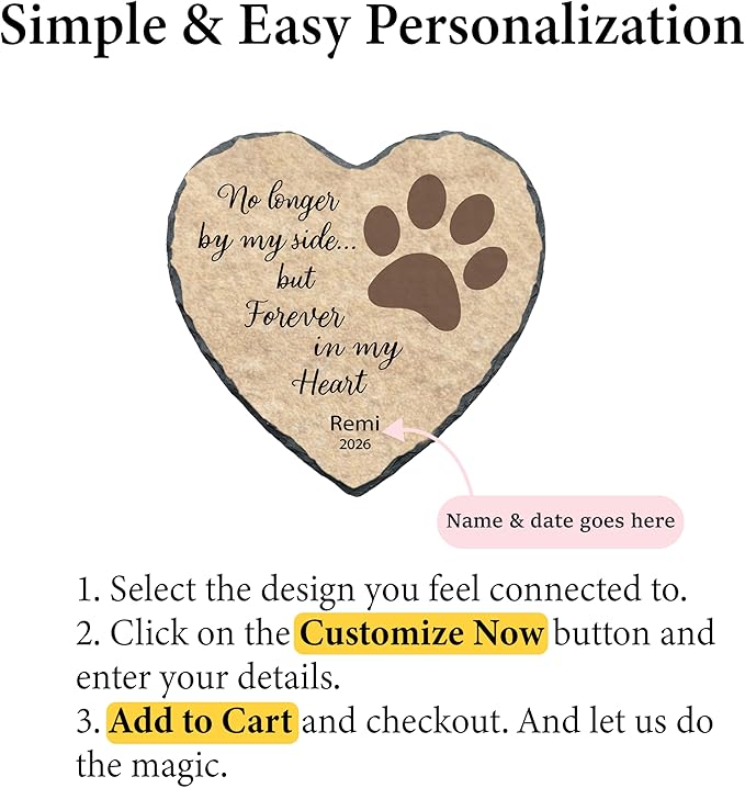Personalized Dog Memorial Stone, No Longer by My Side Heart Plaque, Pet Loss Gift for Dogs Headstone (S-009)