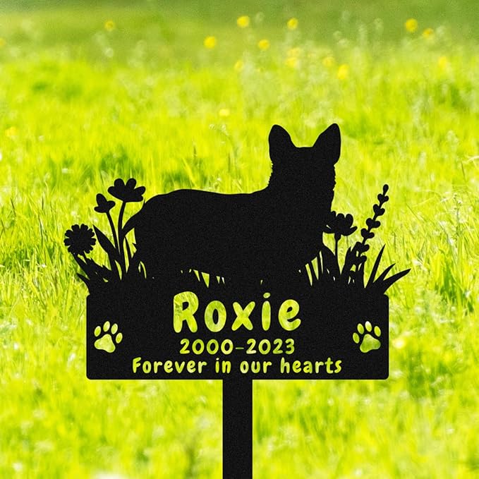 Personalized Dog Corgi Memorial Stake Metal Grave Marker, Custom Corgi Flowers Dog Memorial Grave Marker Garden Stake, Metal Sympathy Sign Remembrance Marker Customized Gifts