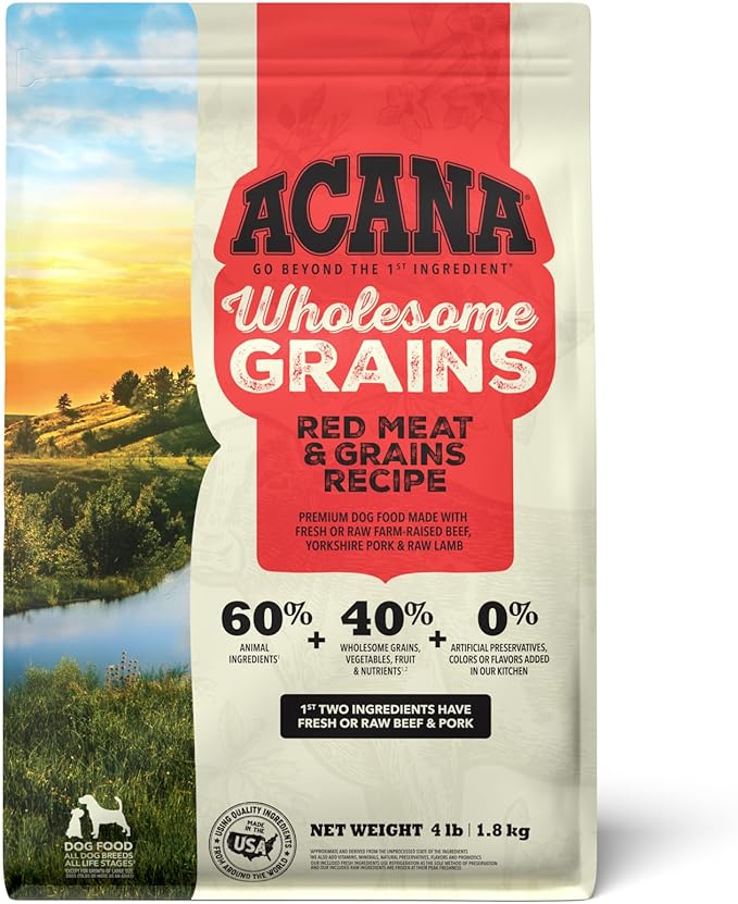 ACANA Wholesome Grains Dry Dog Food Red Meat & Grains Beef Pork & Lamb Recipe 4lb Bag
