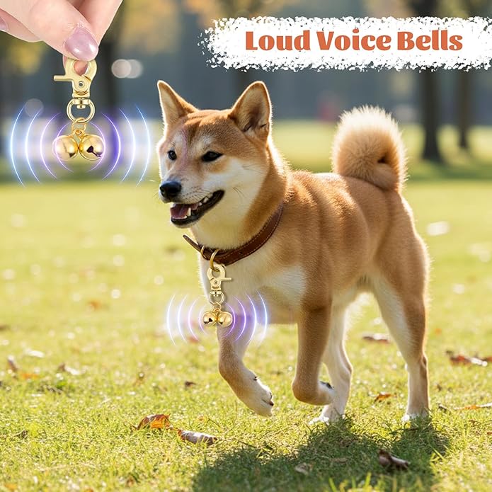 2Pcs Gold Bells for Dog Collars, Extra Loud Collar Bell, Cat Bell for Pet Collar, Training Collar Charm with Heavy Duty Snap Clips, Pet Pendant Accessories for Pet Tracking Anti Lost Training