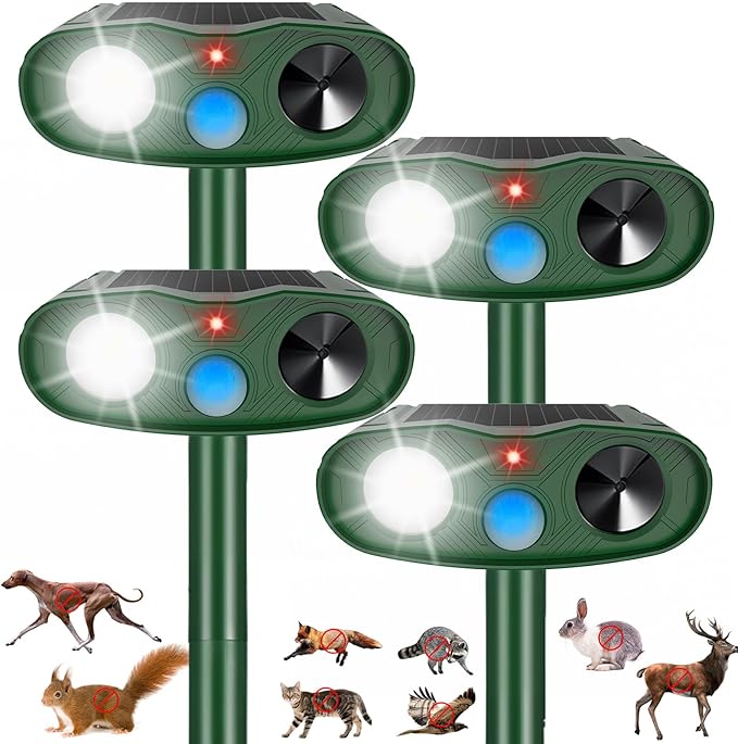 2026 Solar Sonic Racoon Fortress Pro Outdoor Cat Repellent, Ultrasonic Animal Repeller Squirrel Rabbit Deterrent with Motion Sensor&Flash Light to Scare Dog Skunk Out of Garden Yard Farm(4Pack)