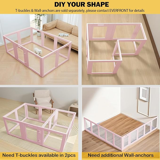 Clear Acrylic Plastic Dog Playpen - Clear Dog Play Pen - Easy Assemble Acrylic Dog Playpen - Puppy Playpen, Cat Playpen, Small Animal Playpen, Dog Play Pen Indoors (Pink-30.3" H, 10PCS)
