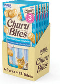 INABA Churu Bites for Cats, Soft/Chewy Baked Chicken Wrapped Churu Filled Cat Treats with Vitamin E, 0.35 Ounces per Tube, 18 Tubes Total (3 Tubes per Pack), Tuna with Scallop Recipe