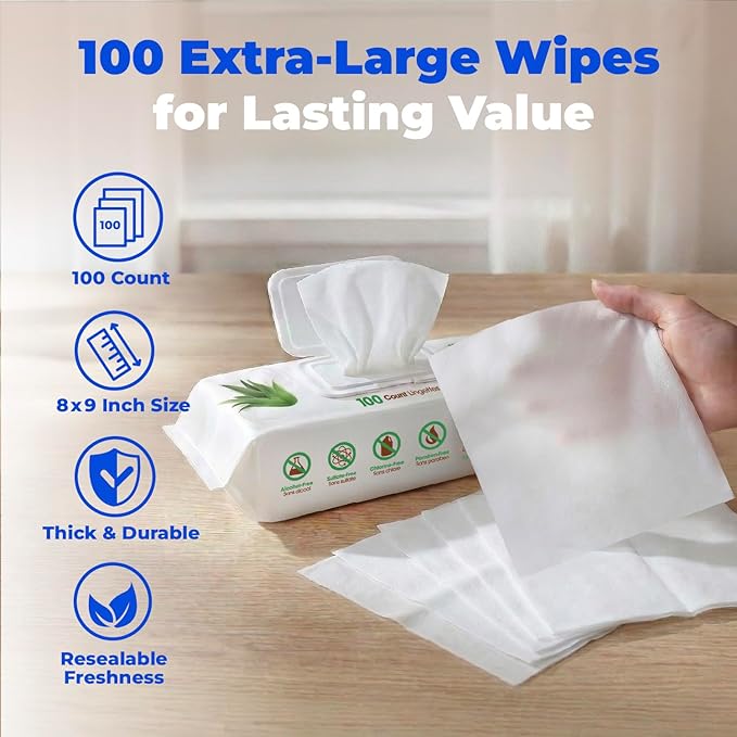 Best Pet Supplies 8" x 9" Large Unscented Dog Wipes - Cleaning and Deodorizing for Paws and Coat - Gentle Formula with Aloe Vera Vitamin E for Puppies and Cats - 100 Count