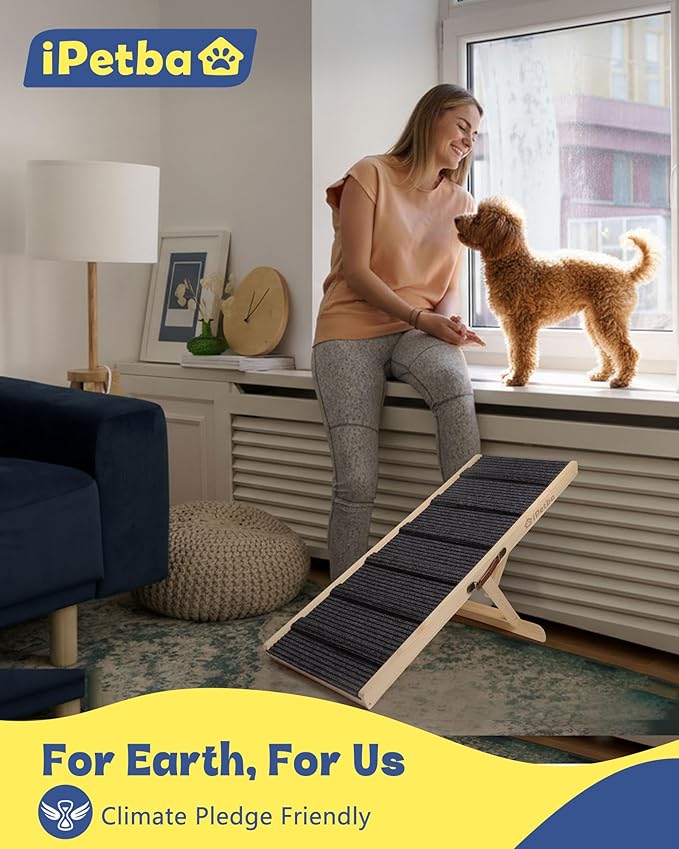 Dog Ramp for Bed & Couch for Small & Medium Dogs - Joint-Friendly, Anti-Slip, Adjustable, Odor-Free, Up to 70 lbs