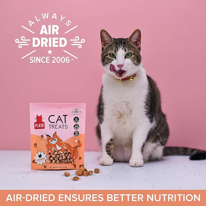 Plato Pet Treats Cat Treats - Single Ingredient, Healthy Chicken Treats for Indoor Cats - Air Dried - 2.5 oz