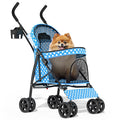 MoNiBloom 4 Wheels Pet Stroller, Easy-Fold Umbrella Shaped Dog Cat Jogger Stroller w/Storage Bag & Visible Mesh for Small/Medium Dogs Cats Sky Blue Polka Dots