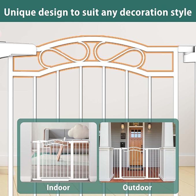 Fairy Baby 29.5"-48.8" Extra Wide Baby Gate for Stairs, Pressure Mounted Metal Long Dog Gates Indoor for House Doorways Walk Thru No Drill Pet Gates Child Safety Gate for Kids, White