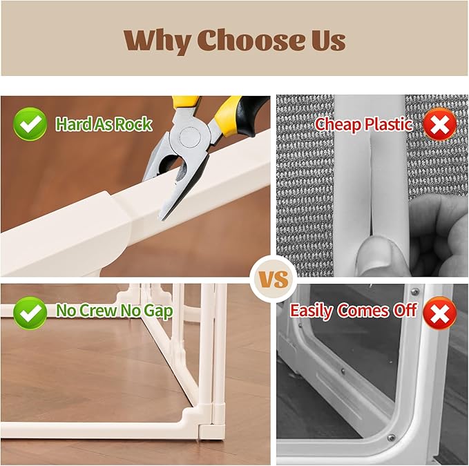 FlexiSpace 10" Height Extension Customizable Height & Space Clear Acrylic Dog playpen Indoor, The ONLY Play Pen That Grows with Your Pets (White, 10" Height Extension, 8 Panels)