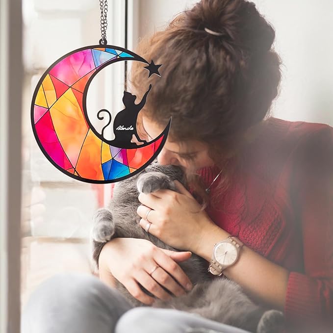 Cat Memorial Hanging, Lost Cat Sympathy Gift, Pet Loss Plastic Suncatcher, Memory Ornaments Gift for Cat Lovers (Star Cat)