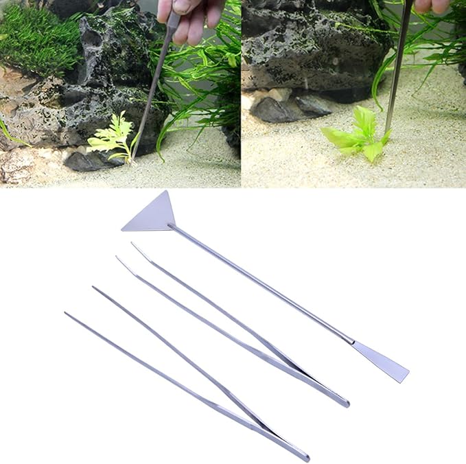 3-Piece Aquarium Tool Kit Stainless Steel Aquatic Plant Tweezers Spatula Landscaping Tools Starter Kit Heater Light Thermometers Gravel Sand Decorations Filter Fish Tank Light