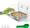 BNOSDM No Mess Bird Feeder for Cage with Stainless Steel Food & Water Bowl Wood Anti-Slip Perch Stand with Acrylic Parakeet Seed Dishes for Cockatiel, Lovebird, Canary, Finch, Conure (Hook)