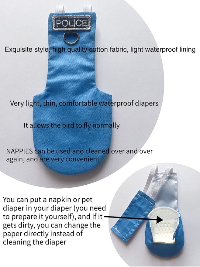 Poli(L) Bird Flight Suits & Diapers - Reusable, Waterproof Pet Bird Supplies