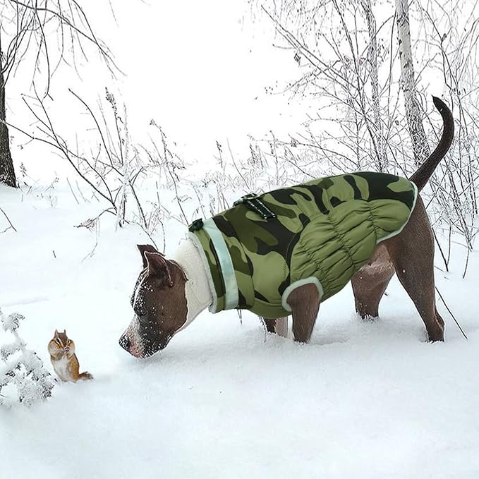 LeLePet Dog Coat, Windproof Camo Cold Weather Coat, Fleece Lined, Reflective, Adjustable, Turtleneck, Size S