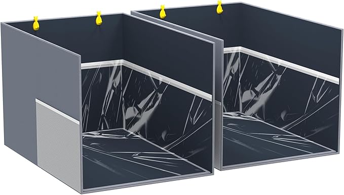 Aokeyee 2PCS Cat Litter Box Enclosure Splash Guard, All-in-One Large Waterproof Gray Litter Box Enclosure, Foldable Pet Litter Box Shield