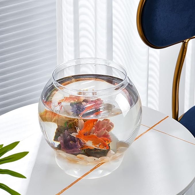 Homoyoyo Plastic Fish Bowl Round Clear Goldfish Vases for Betta Fish Aquarium Home Decor Party Drinks Crafts Unbreakable Transparent 18.00X18.00X17.00CM