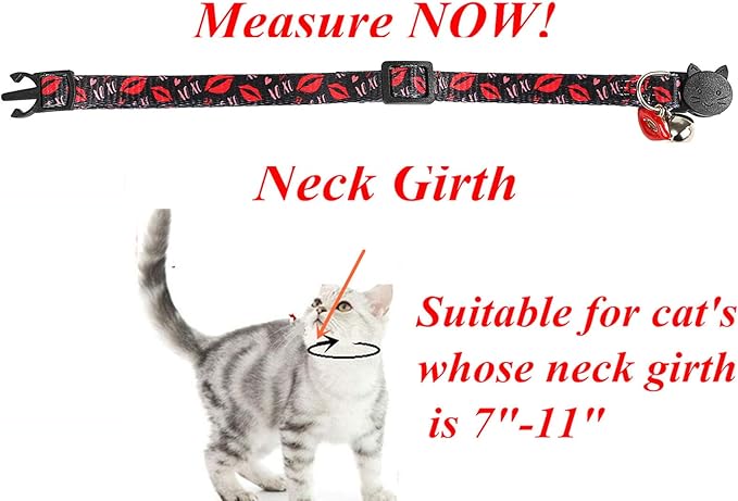 BoomBone Valentines Day Cat Collar Breakaway with Bell and Lip Charm,Puppy Collars for Small Dogs