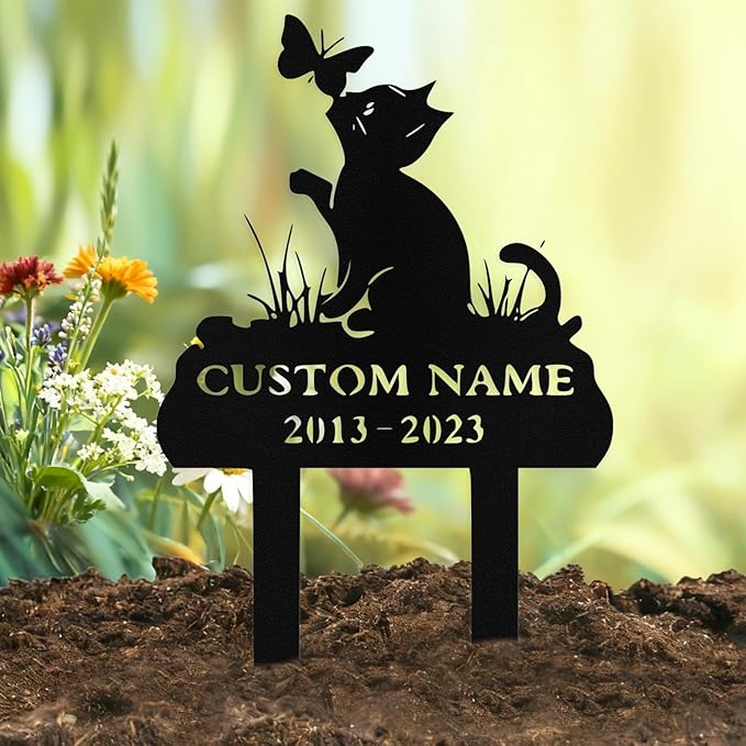 Custom Cat Grave Marker Outdoor, Personalized Metal Cat Memorial Grave Stake with Name and Date, Outdoor Waterrproof Cats Memorial Plaque