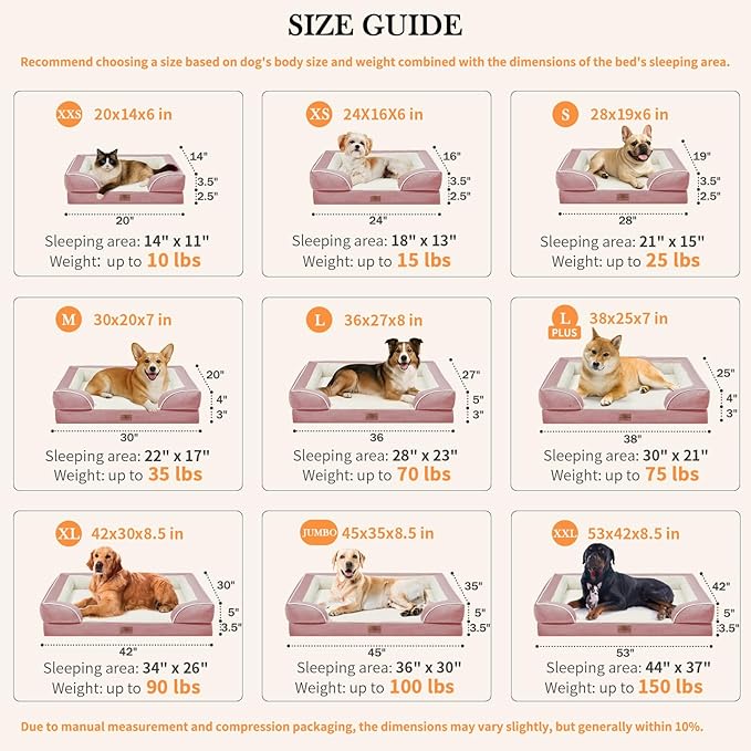 Comfort Expression Orthopedic Dog Bed for Medium Dogs 30x20 Inch, Waterproof Supportive Egg Crate Foam Medium Pet Bed with Removable Bolsters, Dog Couch with Washable Cover & Non-Slip Bottom, Pink