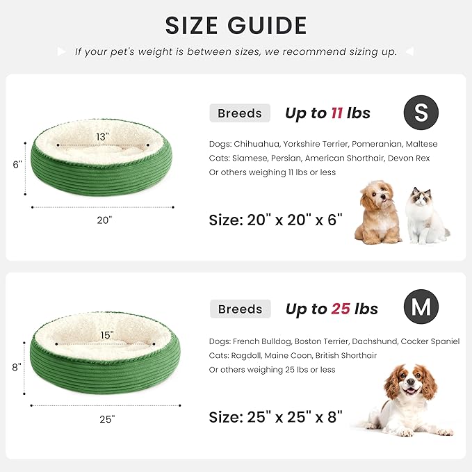 Love's cabin Round Donut Cat and Dog Cushion Bed, 20in Pet Bed for Cats or Small Dogs, Anti-Slip & Water-Resistant Bottom, Super Soft Durable Fabric Pet beds, Washable Luxury Bed Green Stripe