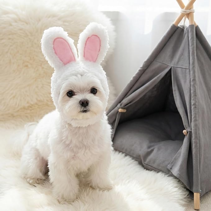 Bunny Rabbit Hat with Ears for Cats and Small Dogs Cute Plush Cat Costume Headwear for Easter Halloween